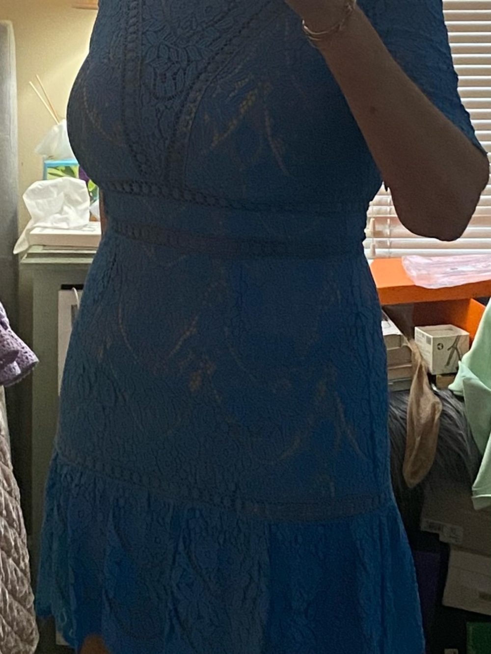 SAYLOR Cobalt Lace Backless Fit-and-Flare Dress
